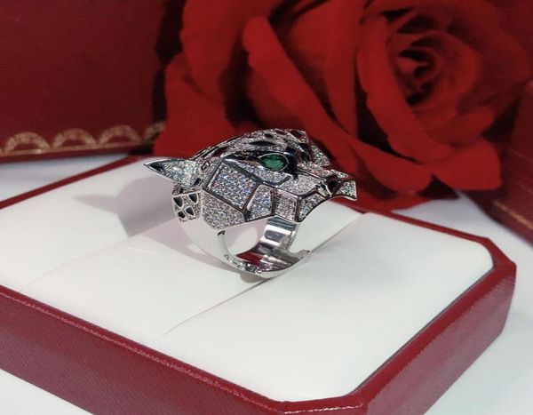 

leopard ring brand classic fashion party jewelry for women rose gold black pattern panther wedding luxurious full drilling men032638614, Silver