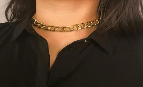 

punk miami cuban choker necklace collar statement hip hop big chunky aluminum gold color thick chain necklace women jewelry1977952, Golden;silver