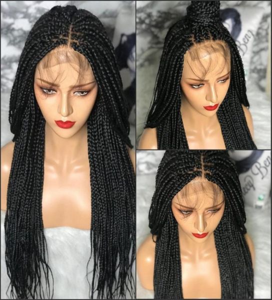 

22inch long braided box braids wig with baby hair natural black synthetic braiding hair lace front wig for african black women6394180