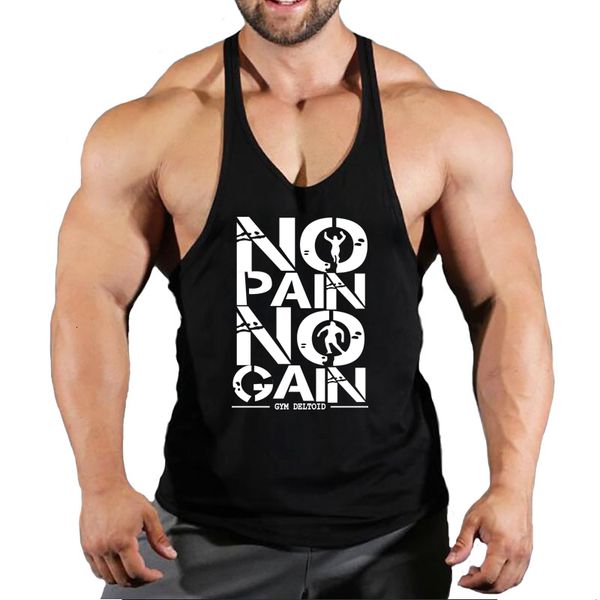 

men' tank no pain gain fitness clothing bodybuilding men gyms stringer singlet cotton sleeveless shirt workout man undershirt 230717, White;black