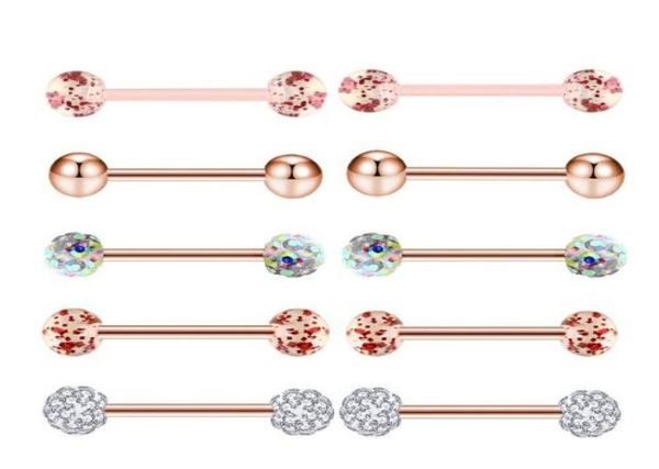 

10pcsset gold rose tongue rings stainless steel acrylic earrings barbells body tragus piercing jewelry nipple ring1155914, Silver