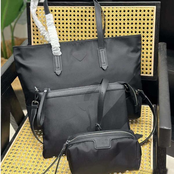 

p three set triangle designer bag label brand shoulder bags nylon canvas black tote bag makeup clutch bag large capacity shopping bag 230615