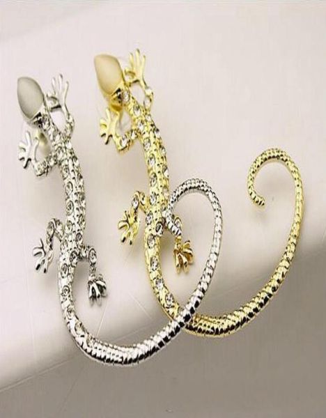

earcuff fashion ear cuff rhinestone earrings ear cuff luxury golden silver plated exaggerated gecko lizard stud earrings jewelry c1706179