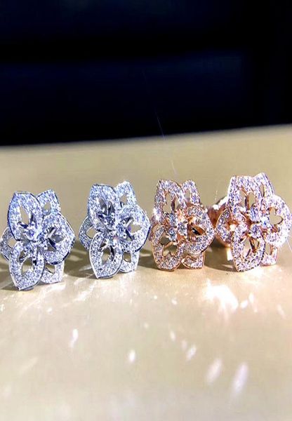 

women flower stud earring sparkly zircon earrings silver rose gold fashion jewelry accessories for gift party3945161, Golden;silver