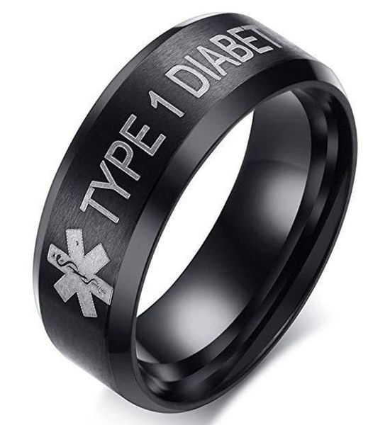 

8mm diabetic medical sign ring titanium steel men and women ring medical reminder band rings jewelry 2936060, Silver