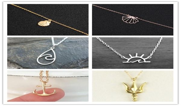 

gold silver seashell sea wave sunshine anchor trident caffeine chemical molecular structure molecule pendant chain necklace for wo1195021