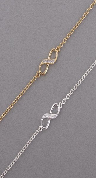 

shuangshuo 2018 new fashion infinity bracelet for women with crystal stones bracelet infinity number 8 chain bracelets bileklik6420306, Golden;silver