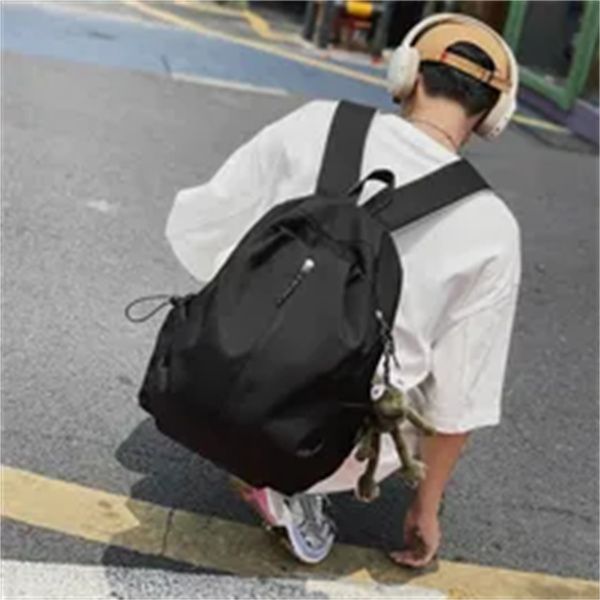 

fashion solid color waterproof nylon women backpack men's vertical zipper portable travel bag boys and girls lapschoolbagv a1, Black