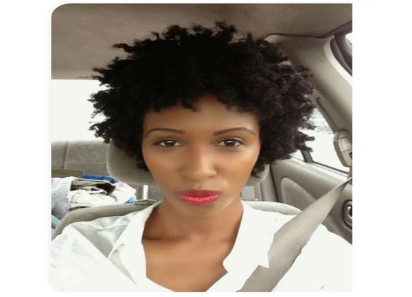 

fashion hairstyle soft short cut kinky curly natural full wig brazilian hair simulation human hair kinky curly wig4496790, Black