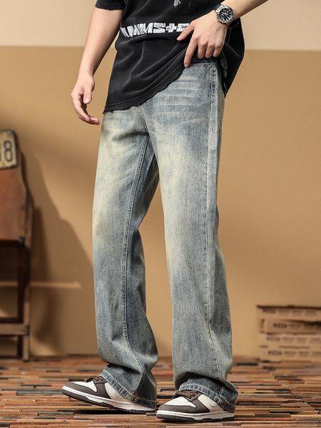 

men s jeans 2023 summer straight baggy men wide leg denim trousers streetwear retro style blue casual cotton loose long jean pants 230718