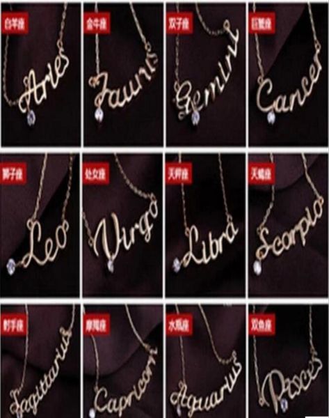 

fashion jewelry 12 zodiac signs letter pendants necklace womens ladies chokers sweater chain vintage twelve constellations letter 3347852, Silver