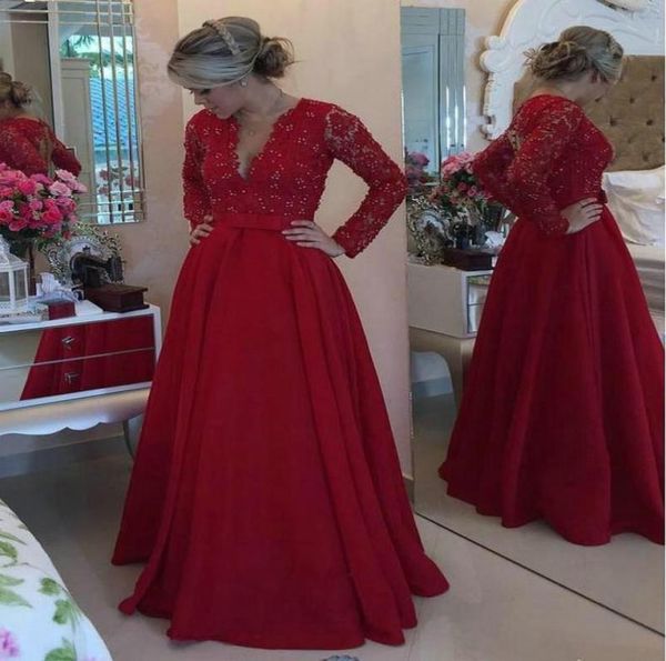 

mother of the bride vestidos longos para formatura 2019 long sleeve evening dress red satin long prom dress with pearls5060958, Black;red