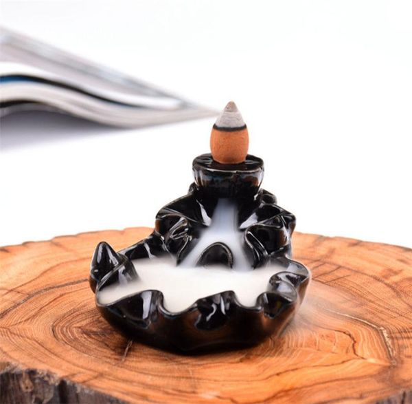 

ceramic small lotus backflow burner purple clay smoke waterfall aroma censer incense cones holder home teahouse decor2988396, Slivery;golden