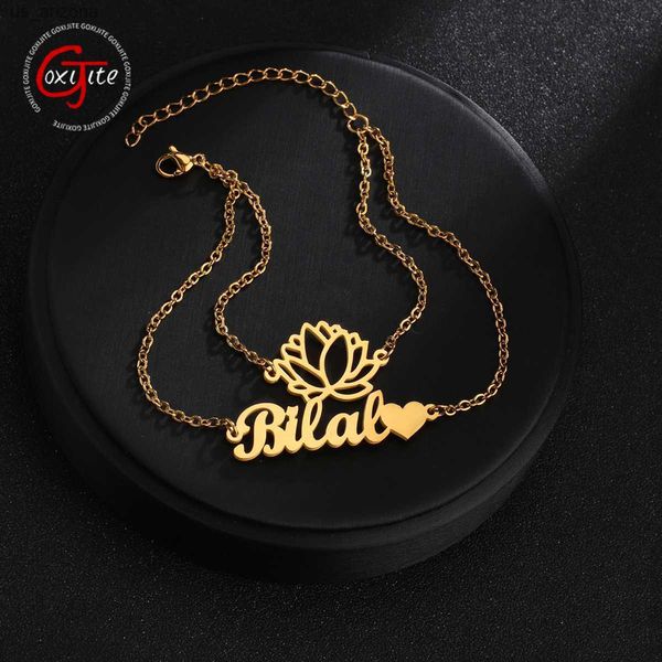 

goxijite custom name bracelet for women personalized double layer lotus love heart name stainless steel bracelet jewelry gift l230620, Golden;silver