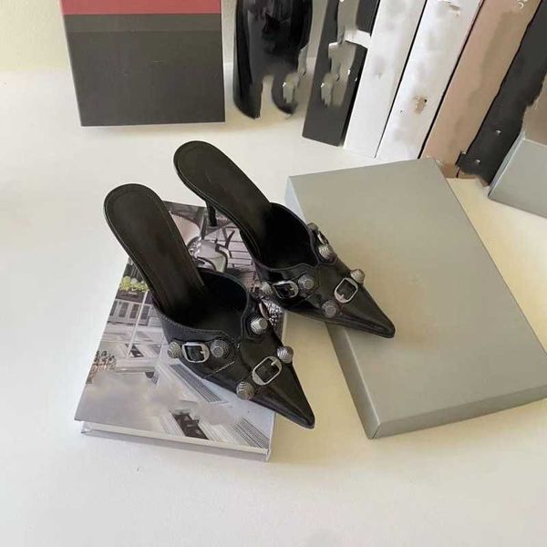 

designer sandals slippers slides paris pointed high heels thin heels baotou half slippers for women's outwear 2023 new spring muller de, Black