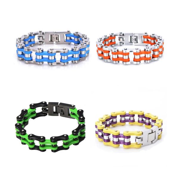 

316l stainless steel men bracelet electroplated bicycle motorcycle hip hop punk cool moto link chain boys cuff wristband 1.6cm 21.5cm 22.5cm, Golden;silver