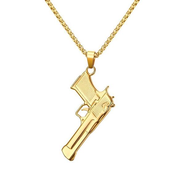 

black gold color fashion men039s stainless steel pistol pendant necklace chain jewelry gift for men boys j7307528556, Silver