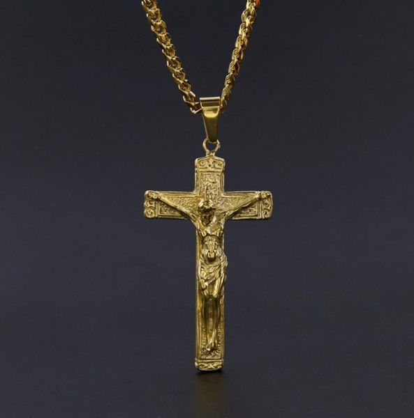 

jesus cross necklace gold plated stainless steel pendant fashion religious faith necklaces mens hip hop jewelry9067197, Silver