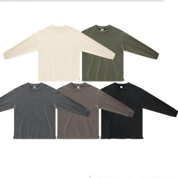 

wash cotton long sleeved t shirt 23ss fashion apparel, Black;brown