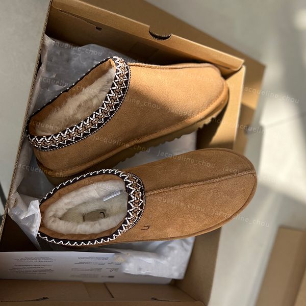 

winter australia snow boot woman designer tasman slippers fluffy boots tazz shoes martin real leather platform chestnut fur slides, Black