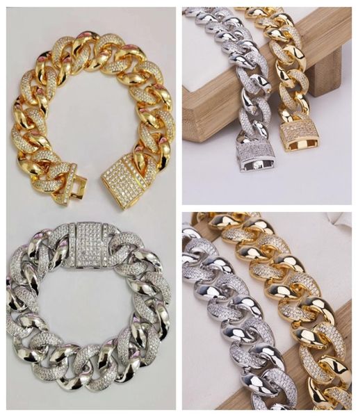 

fashion man mens brass 18k plated gold interval full diamond hiphop style thick link chain bracelets setting tiny cubic zirconia7867576, Black