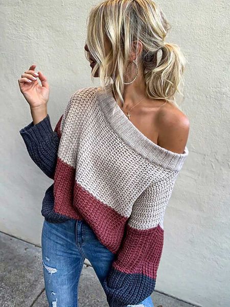

women's sweaters fitshinling off shoulder women's oversize sweater patchwork bohemian pullover knitted jumper holiday slim sweater, White;black