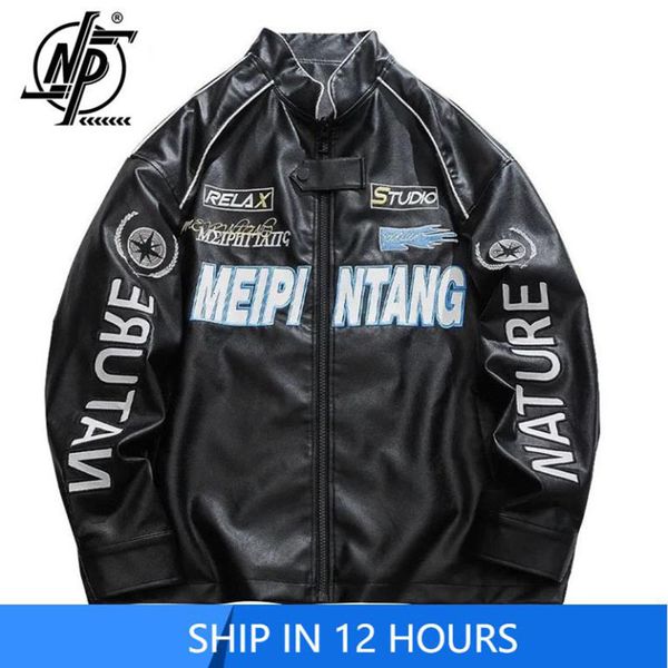 

men's jackets spring pu leather motorcycle jacket men high street korean letter embroidery bomber coat varsity vintage outwear 230718, Black;brown