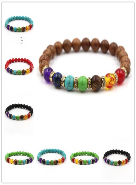 

7 chakra natural 8mm mens beaded jewelry lava stone beads turquoises spacer bracelets party yoga jewelry women2449826, Black