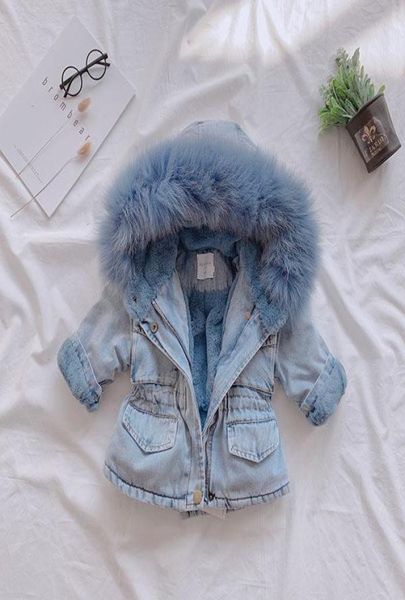 

2019 designer girl039s cottonpadded winter coat baby jeans thick winter coat kids designer clothes girls denim clothing1141646, Blue;gray