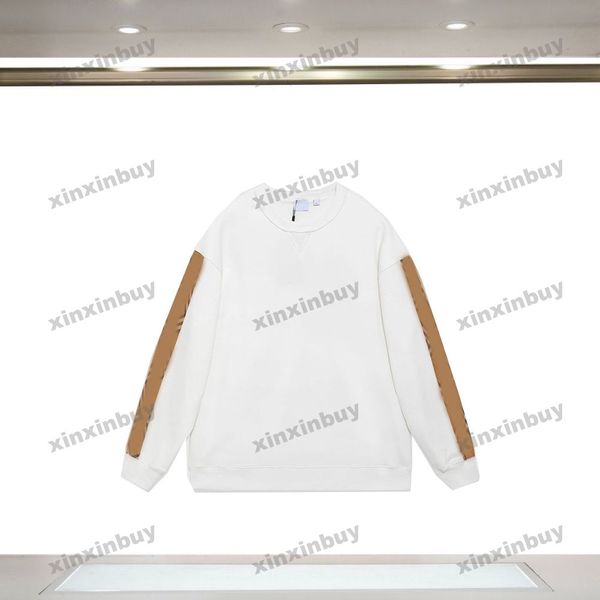 

xinxinbuy men women designer sweatshirt hoodie plaid sleeve letter print sweater blue black white xs-l, Black;brown