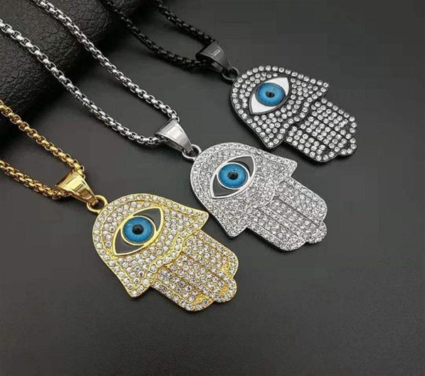 

stainless steel 18k gold plated titanium steel middle east hamsa muslim necklace jewelry hand of fatima pendant necklace hip hop n8907924, Silver