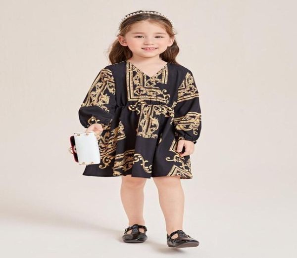 

toddler girls baroque print lantern sleeve dress she01239655810, Red;yellow