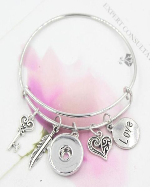 

new fashion charm bracelets diy interchangeable feather love expandable bangle bracele 18mm snap bracelets jewelry whole5719600, Golden;silver