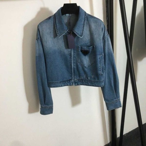 

spring women's lapel washed denim long-sleeved shirt coat, washed to make old denim retro, spring and summer zipper lapel denim coat, c, Black;brown