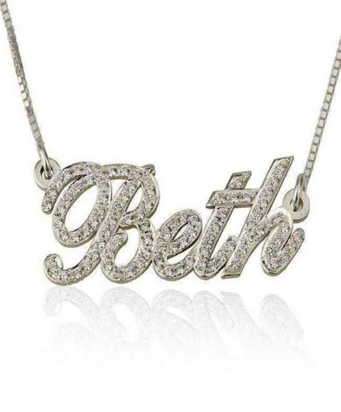 

925 sterling sier personalized jewelry name plate pendant gold diamond initial choker necklace22852661543635, Silver