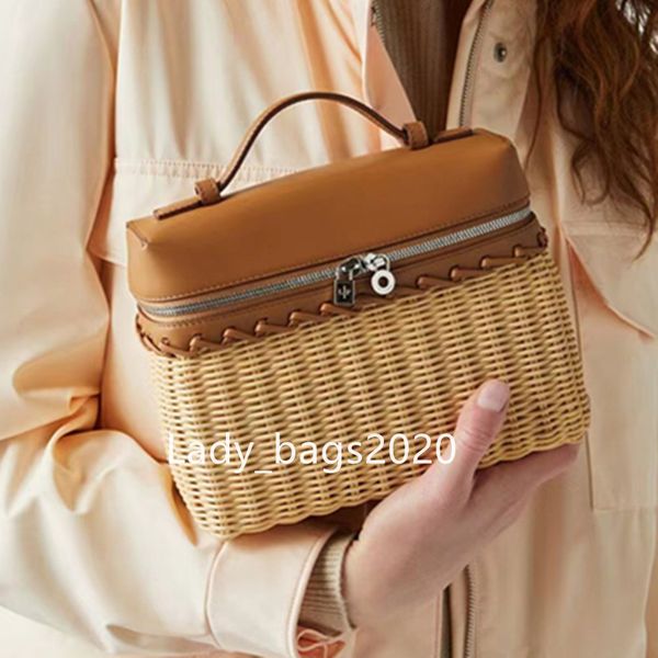 

loro piana lunch box bag bamboo woven l19 lp women l21 bags luxury designer makeup handbags genuine ostrich leather knit canvas stranded han