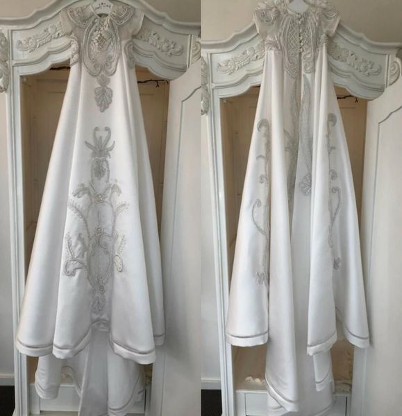 

real image 2020 christening baptism gowns for baby girls floral appliqued a line christening gown short sleeve first communication8759666, White