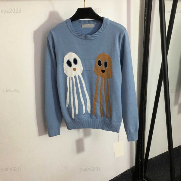 

designer women long sleeved sweater round neck girl knit shirt size s-l fashion cute jellyfish pattern pullover july15, White;black