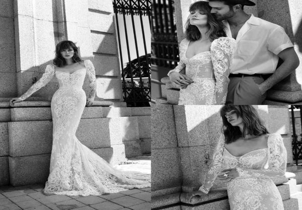 

2020 flora bohemian wedding dresses with sleeves lace appliqued sweetheart sweep train mermaid wedding dress custom made vestidos 8330694, White