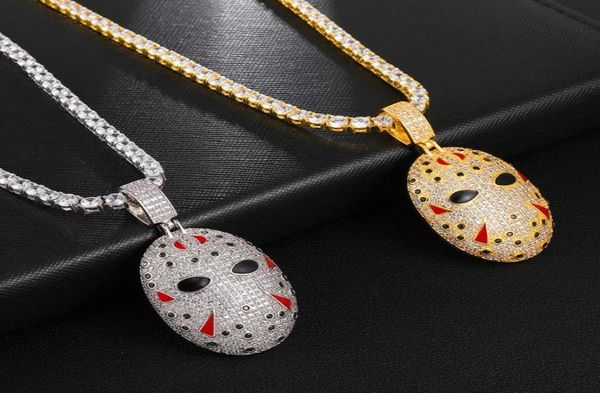 

pendant necklaces hip hop iced out bling cubic zirconia jason mask pendants for men jewelry with tennis chain9215911, Silver