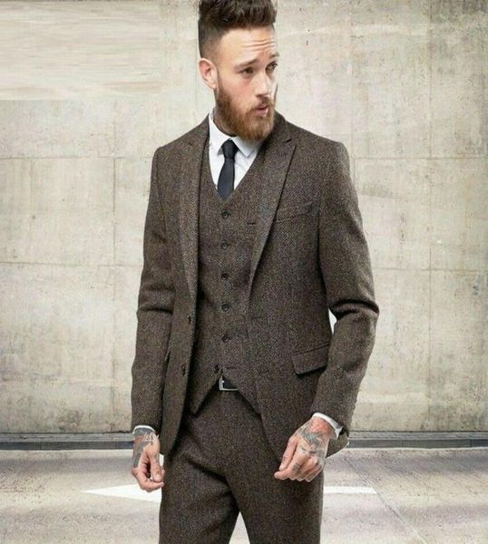 

custom made tweed wool brown herringbone men suit british style modern blazer 3 pieces men suits jacketpantsvest8279064, Black;gray