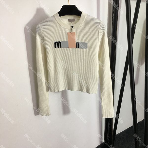 

long sleeve knitted tees letter jacquard women knits autumn winter lady wool, White