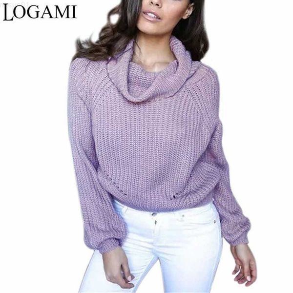 

women's sweaters logami women sweaters turtleneck pullovers loose autumn knitting short pullover jumper new arrival l230718, White;black