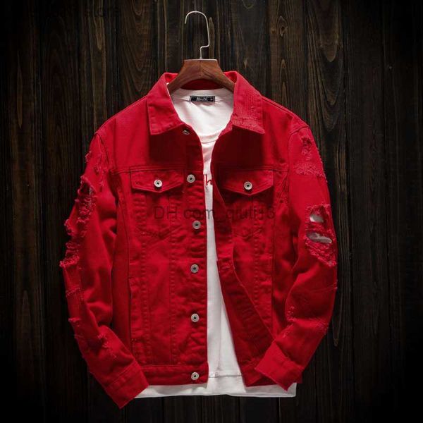 

men's jackets prowow 2021 newly autumn fashion mens jacket slim fit punk style hip hop denim jacket couple streetwear hole jackets t230, Black;brown