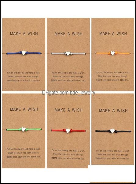 

charm bracelets jewelry stainless steel love heart make a wish card for women men handmade string rope wrap bangle fashion friends5606241, Golden;silver