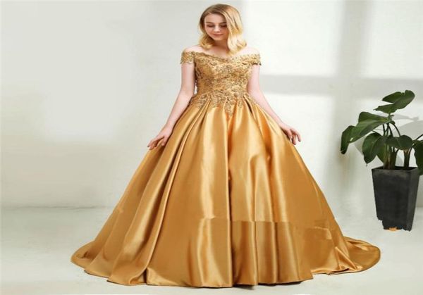 

elegant evening formal dresses 2018 new gold satin ball gown prom dresses custom robes de demoiselle d039honneur sweep train ro8863870, Black