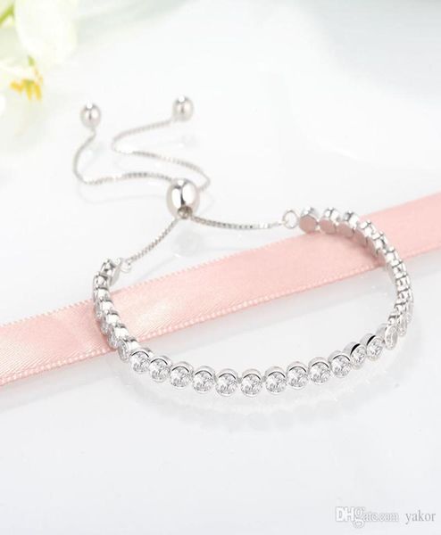 

new women wedding full cz diamond hand chain bracelet original box for 925 sterling silver adjustable size bracelets set1784444, Golden;silver