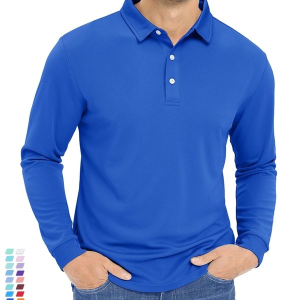 

men's polos tacvasen long sleeve polos quick dry t-shirts mens breathable sports tees casual golf polo shirts work t-shirt pullover ma, White;black