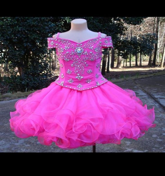

fashion cold shoulder girls pageant dresses pink ball gown cupcake for children kids organza bling rhinestones flower girls dr3344446, White;red