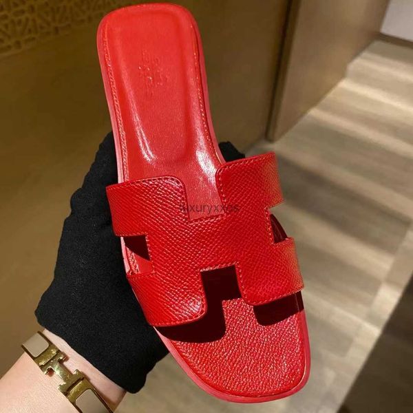 

women's lady genuine h slipper h designer oran version sandal family slippers girl leather high flat bottom rhinestone leisure beach ou